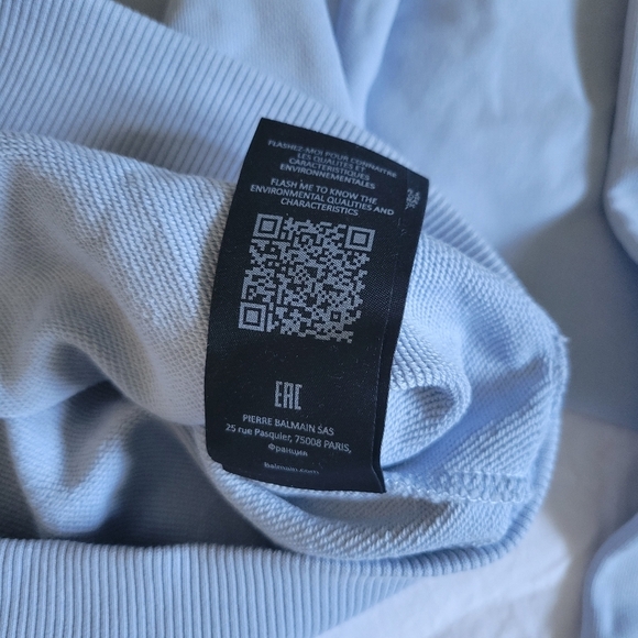 Balmain 3 Gold Button Logo Text Cropped Sweatshirt Size L Blue - Picture 12 of 14